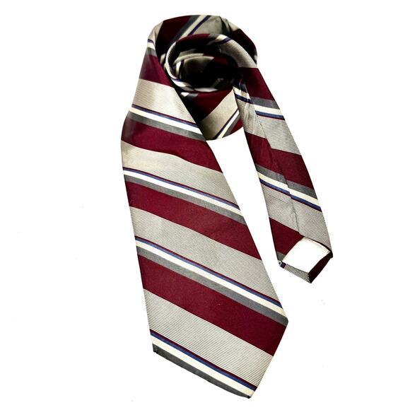 Christian Dior Other - Christian Dior Mens Silk Necktie Burgundy Silver‎ Navy Blue Diagonal Striped Tie